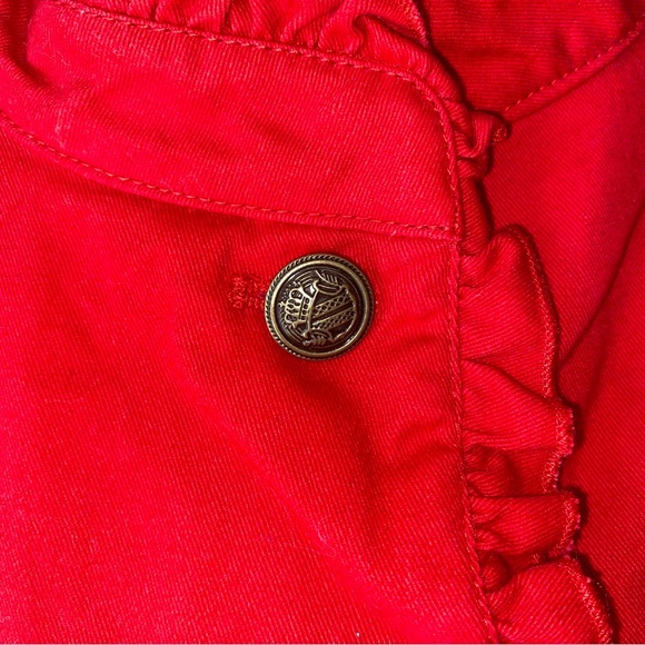 Sandro Studio Size 2X Red Jacket with Ruffled Edges and Breast Pockets - Picture 11 of 13